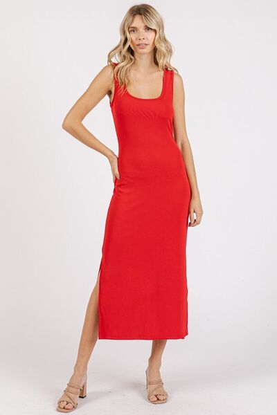 Mittoshop Side Slit Wide Strap Midi Tank Dress