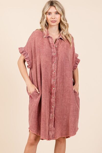 Mittoshop Mineral Wash Cotton Gauze Mini Shirt Dress