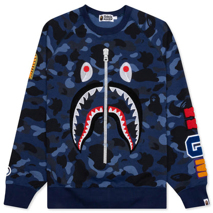 Color Camo Embroidery Shark Crewneck