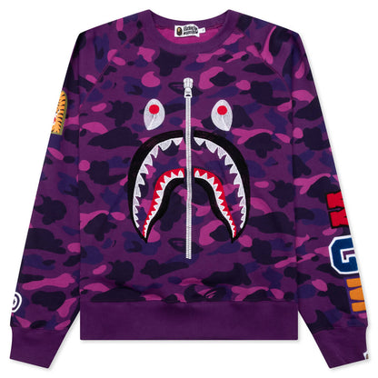 Color Camo Embroidery Shark Crewneck