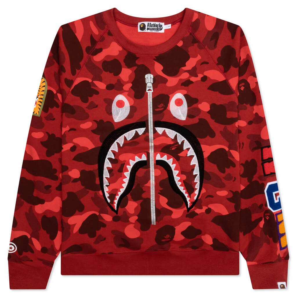 Color Camo Embroidery Shark Crewneck