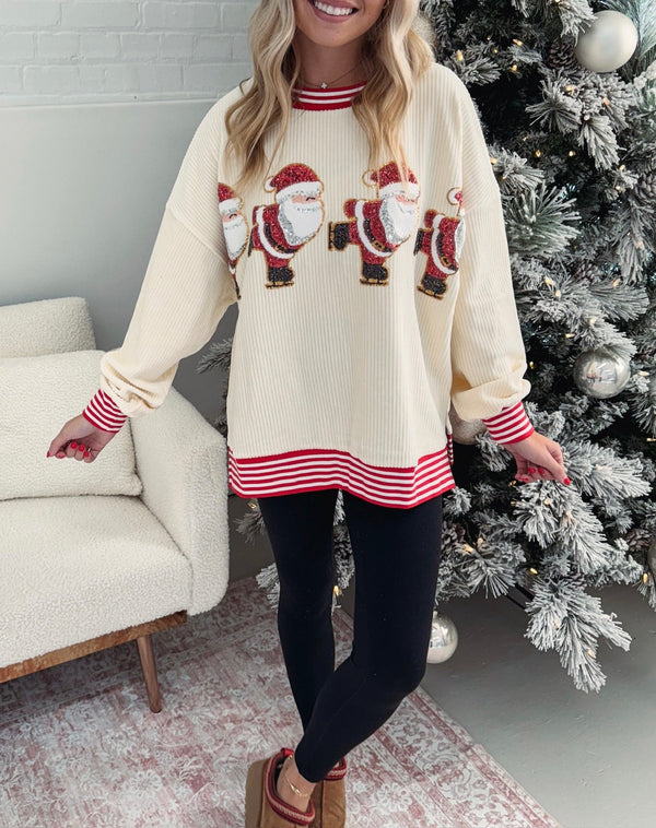 Women's Skating Santa Sequin Pullover